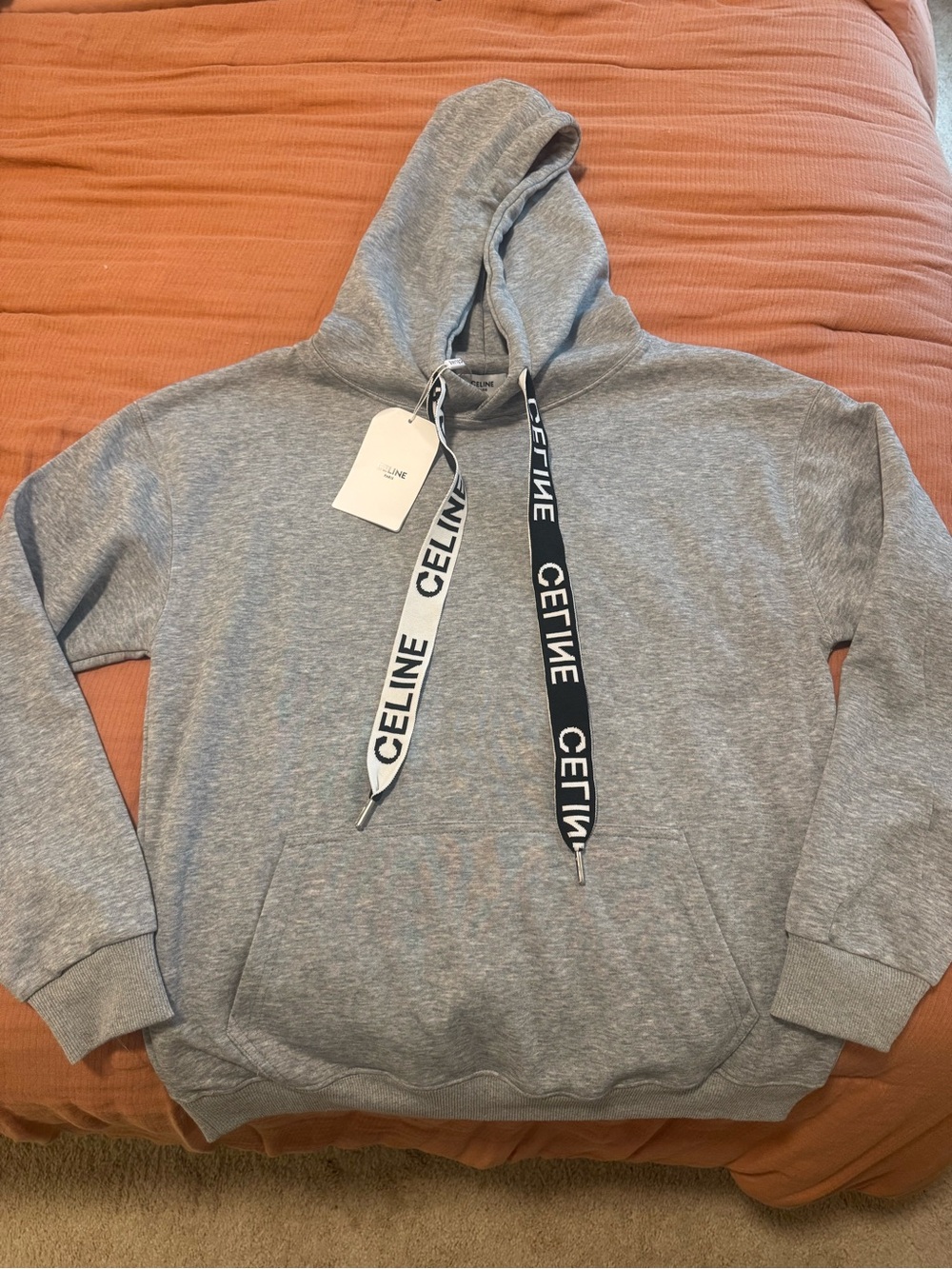 Celine Light Gray Hoodie with Black & White Branded Drawstrings